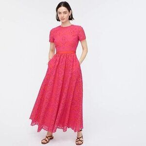 J.Crew Eyelet Lace Maxi Dress Hot Pink  - size 0 - NWT